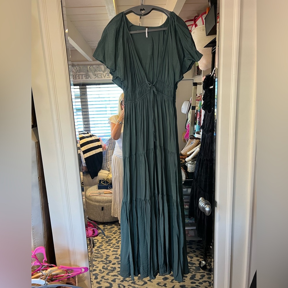 Young Fabulous & Broke Green Wrap Pleated Maxi Dress